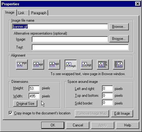 Netscape Editor Properties Dimensions Resizing Image