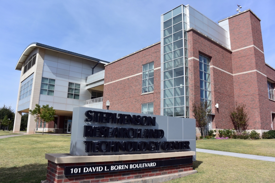 The front of the Stephenson Research and Technology Center on the OU Norman Research Campus.