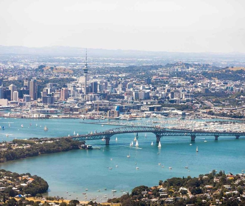 Aerial view of a town in New Zealand