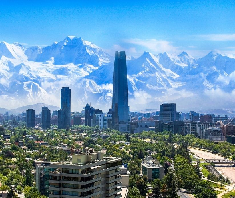 City with mountain backdrop in Chile