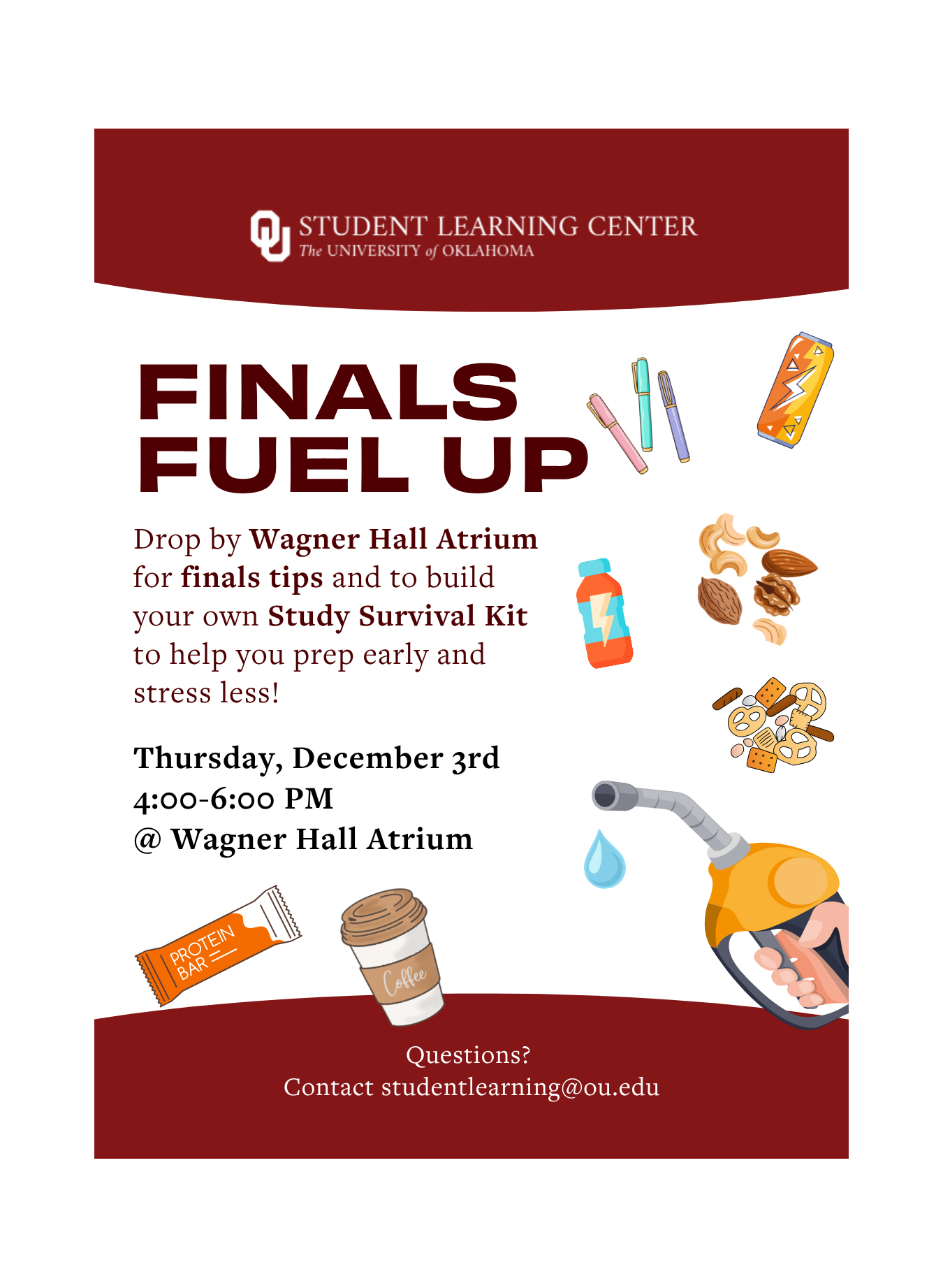 Flyer for Finals Fuel Up. 