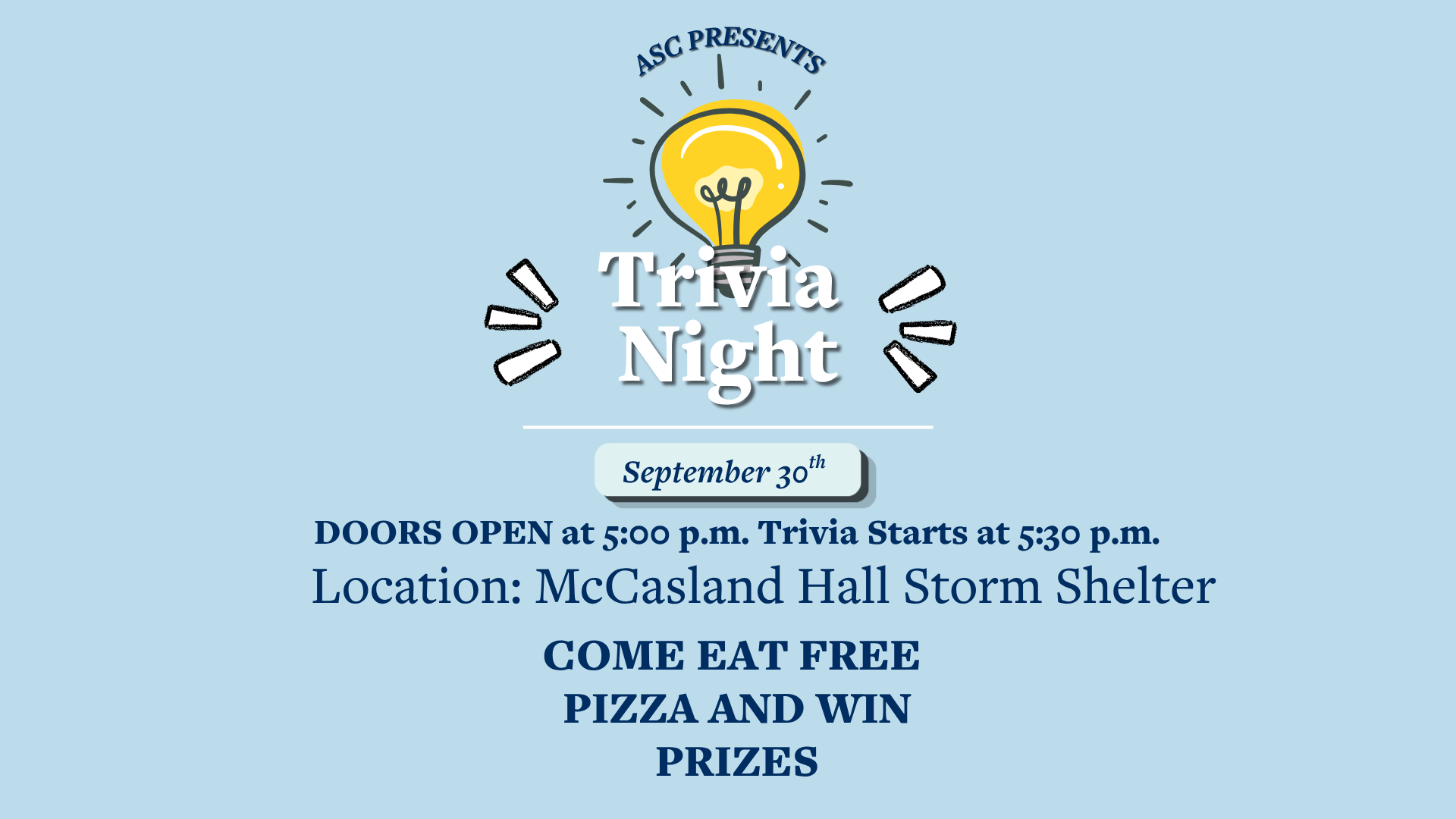 Flyer with graphic related to ASC Trivia Night.