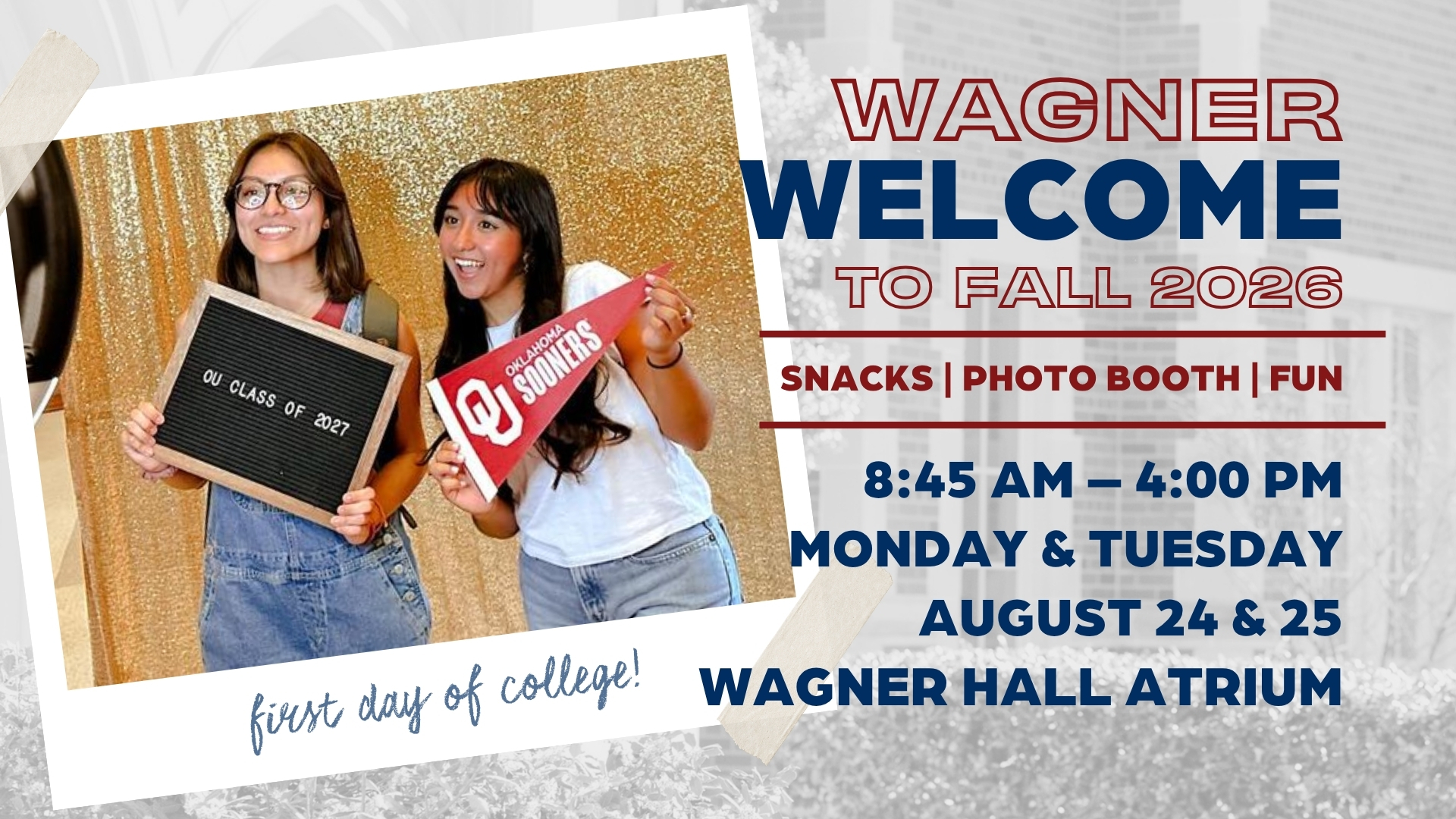 Flyer related to Wagner Welcome Event.
