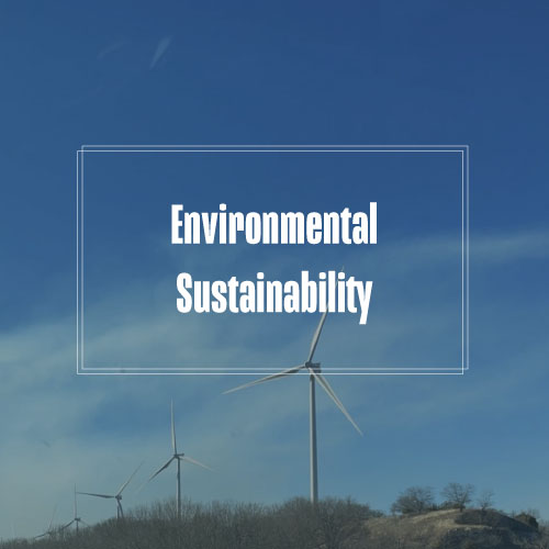 The words "Environmental Sustainability" in white, overlaying windmills.