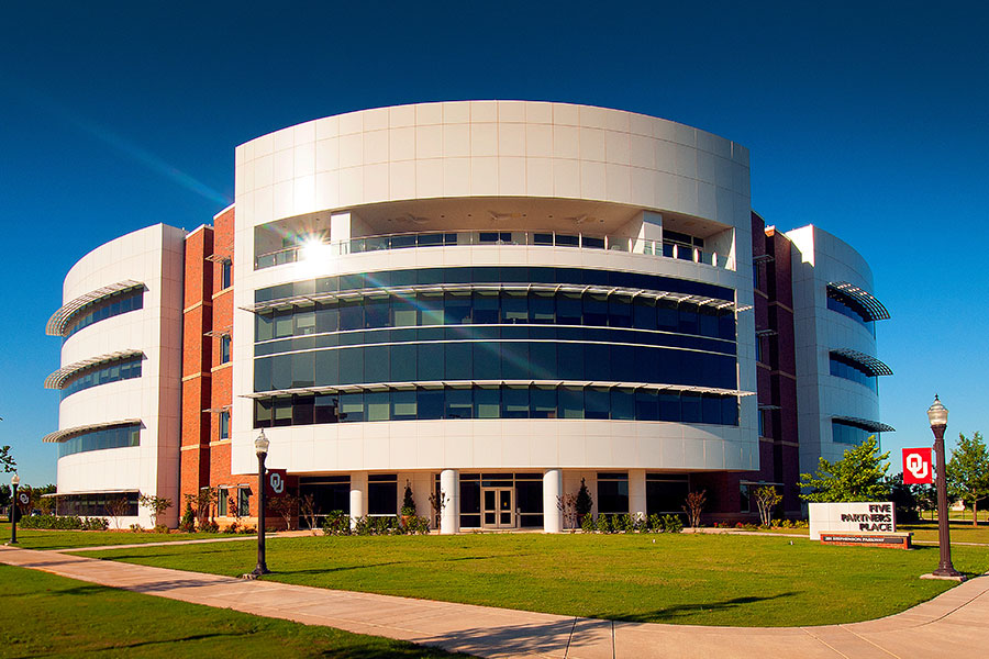 Exterior of Five Partners Place at the research campus.
