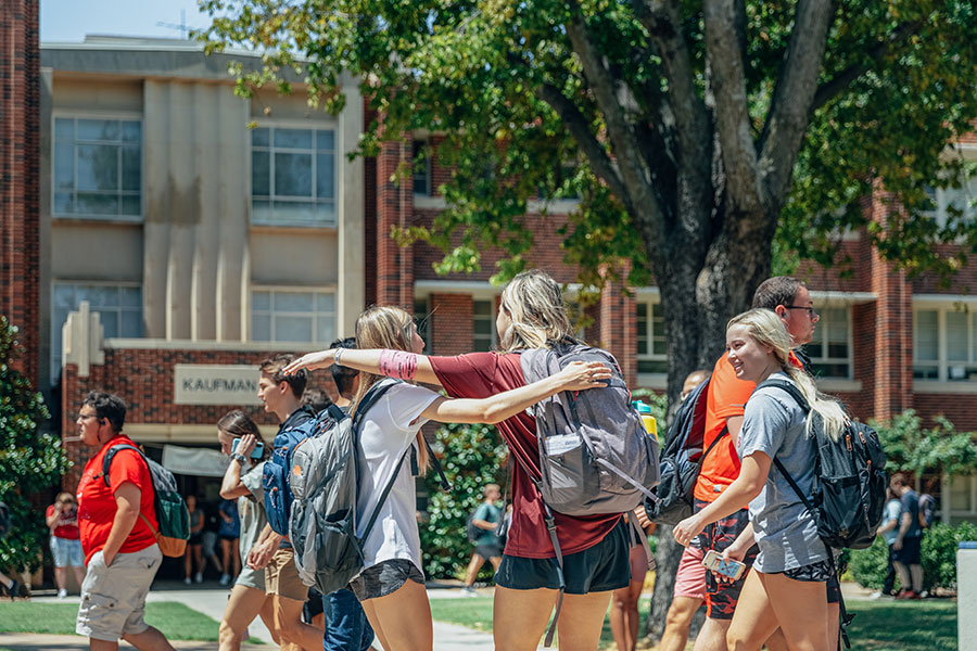 Students in front of Kaufman Hall.