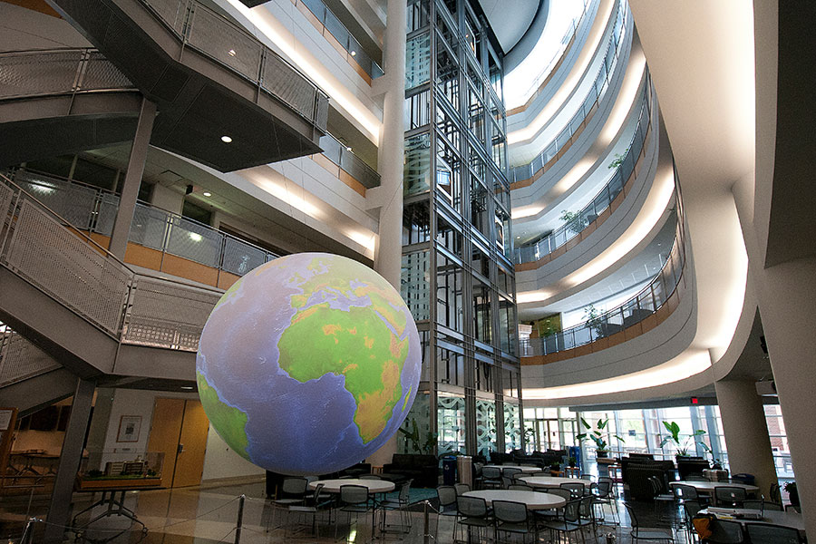Inside the National Weather Center atrium.