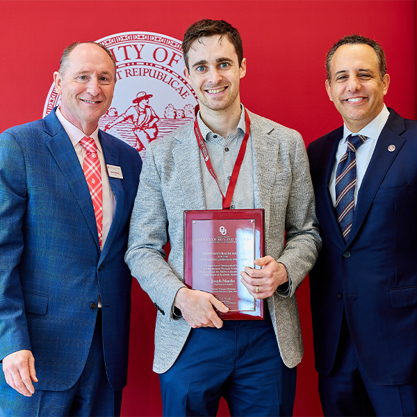 CAS Dean David Wrobel, Dr. Joseph Manskey and OU President Joseph Harroz Jr.