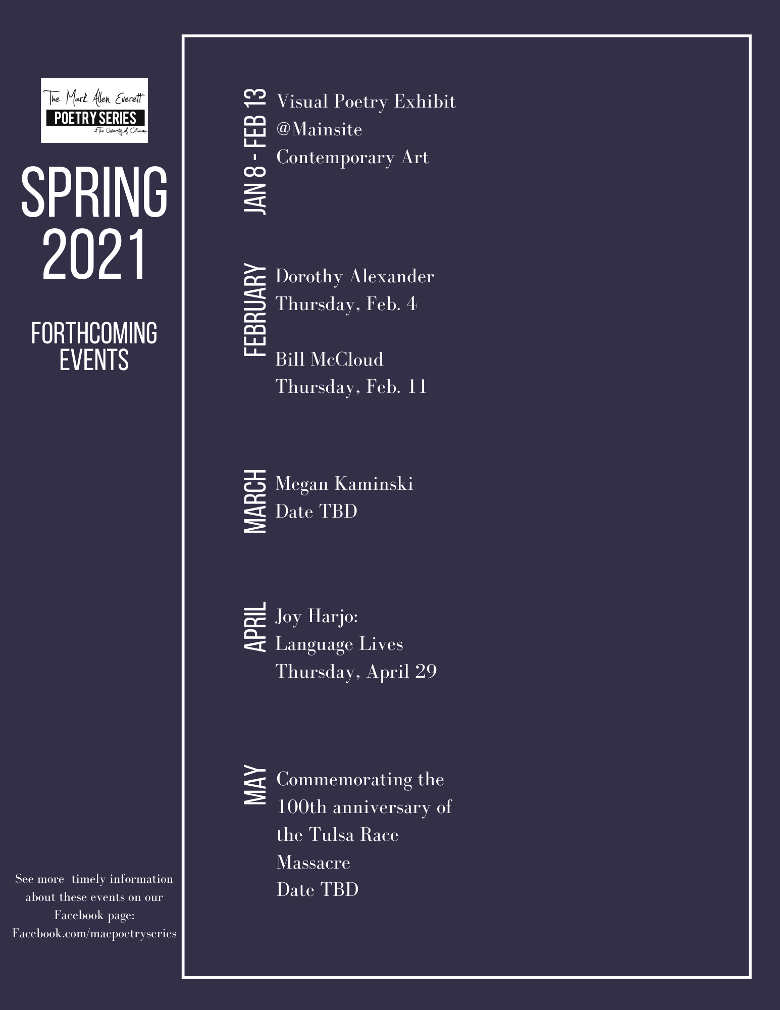 Ou Calendar Spring 2022 Mark Allen Everett Poetry Series