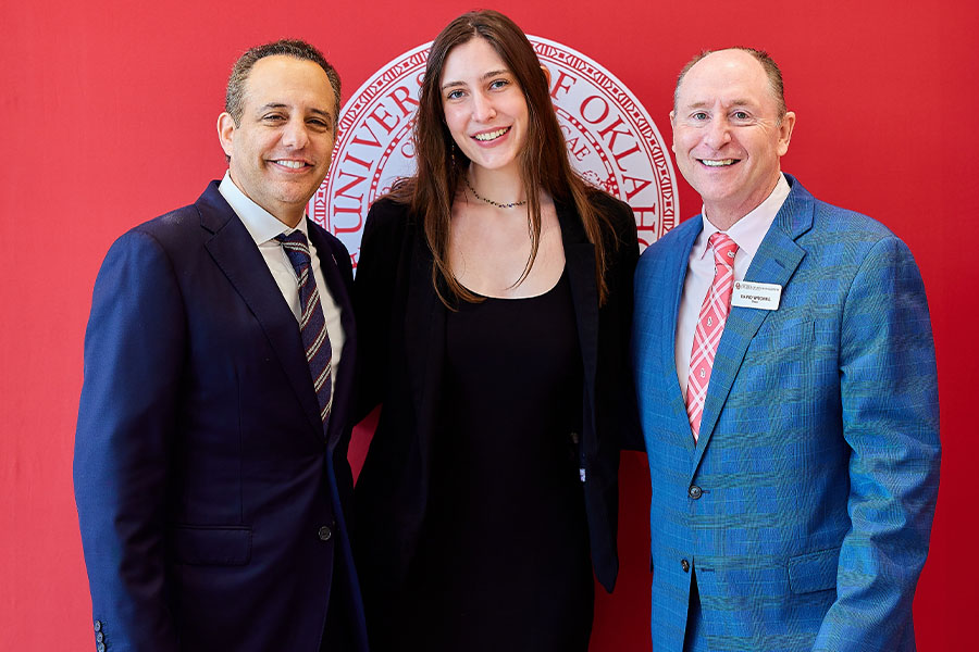 OU President Joseph Harroz, Jr. Julie Dawkins and OU Arts and Sciences Dean David Wrobel