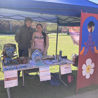 Katherine Orr and Nathan Miller at the Russian table for Language Day.
