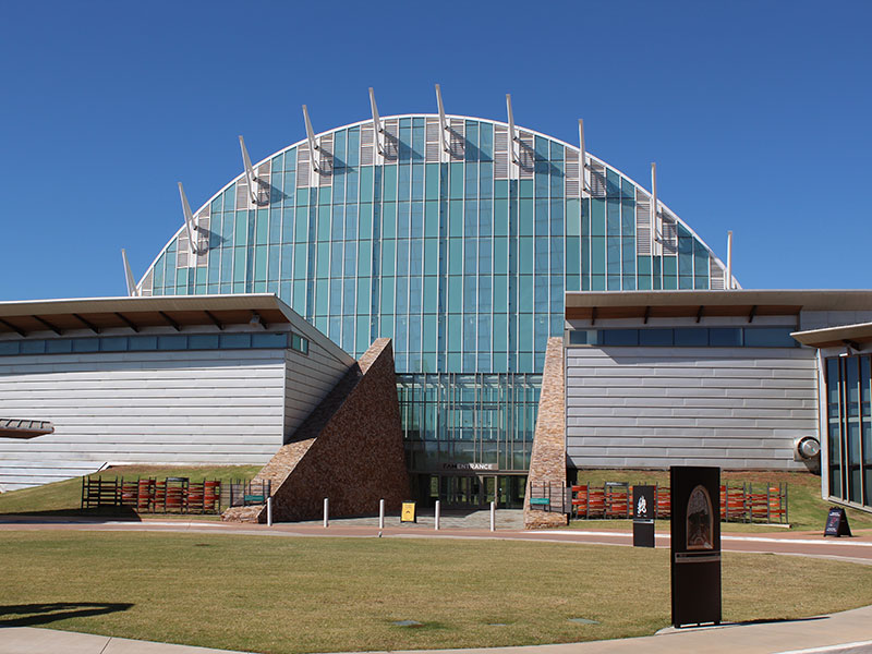 A view of the brick, metal, and glass dome of the FAM.
