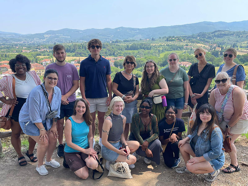 Study abroad students and faculty in the Italian countryside. 