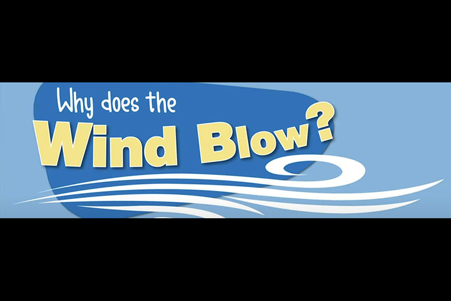 Wind blowing icon in white, with the text, Why Does the Wind Blow?