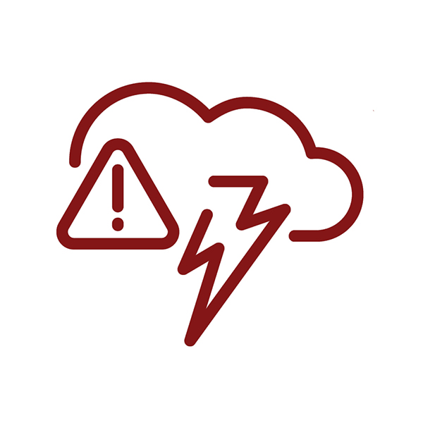 A lightning bolt and exclamation triangle alert icon in crimson.