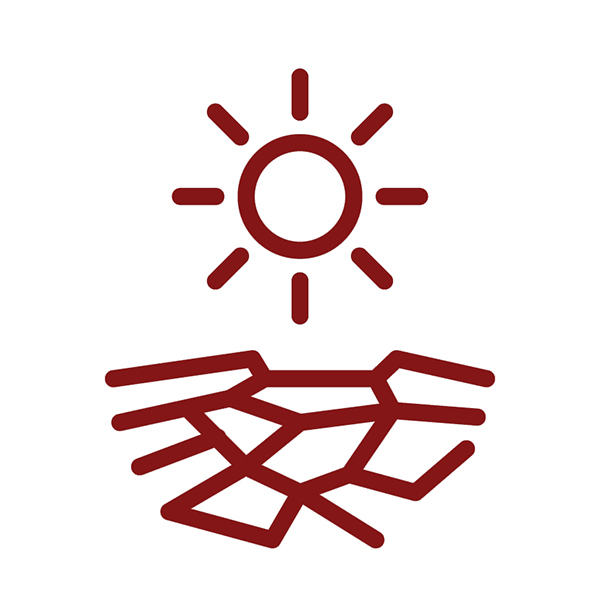 Sun and ground icon in crimson.