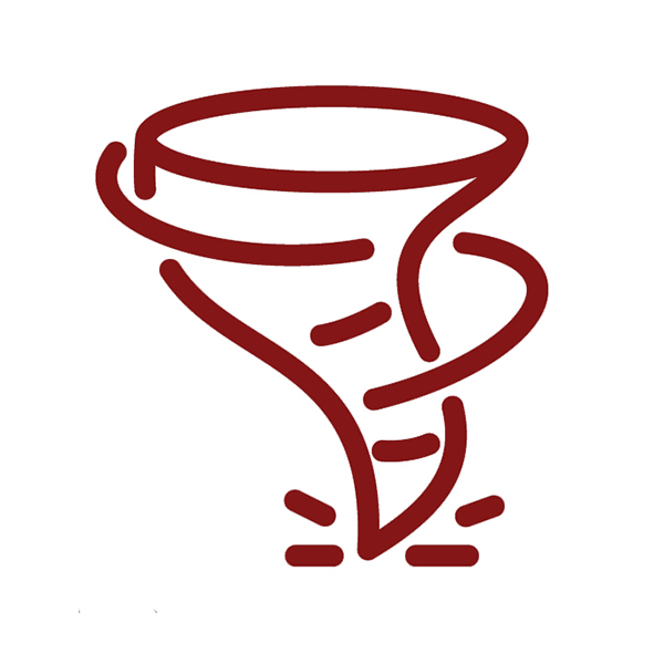 Tornado icon in crimson.