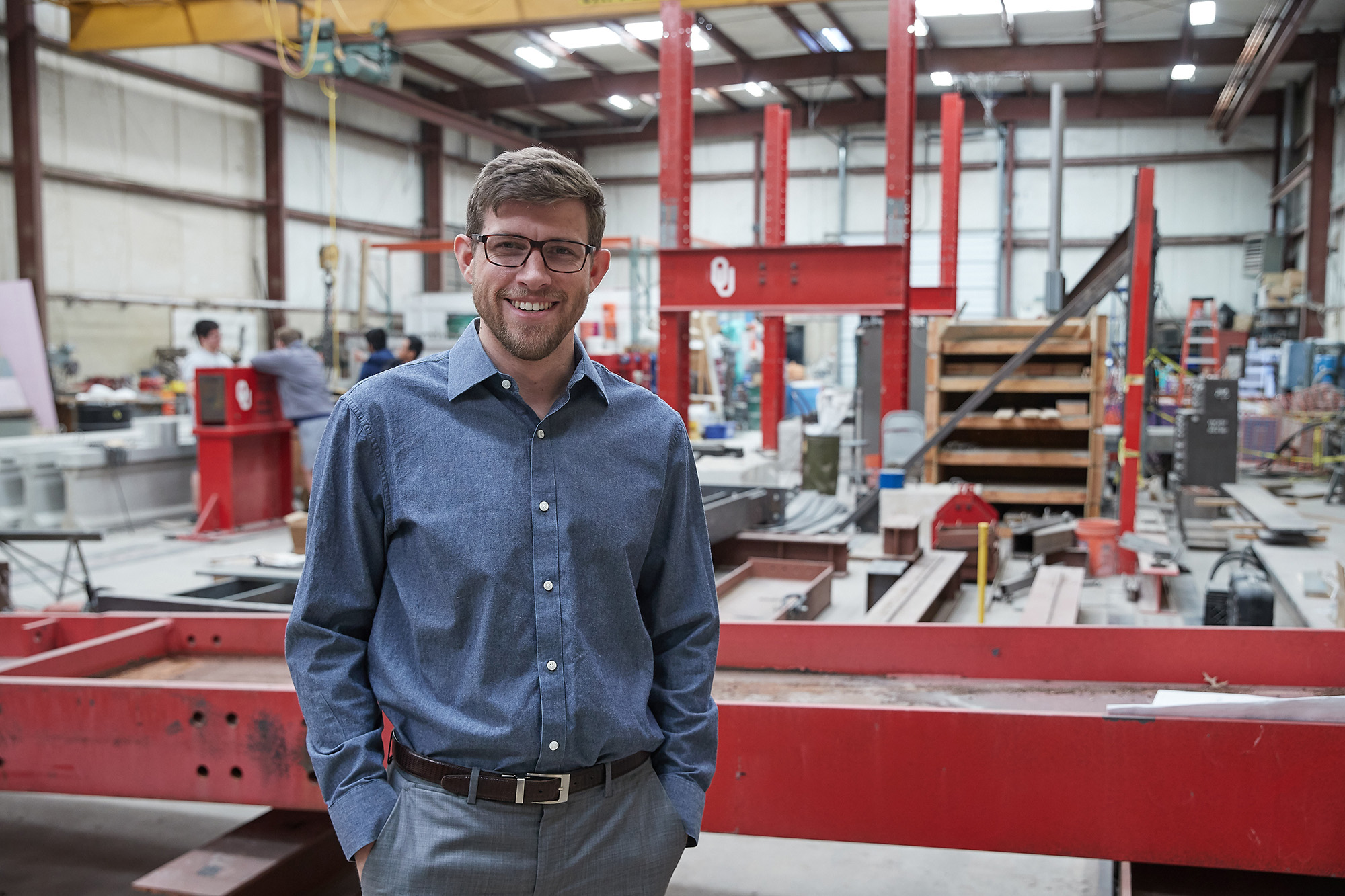 Photo of bridge element in testing.