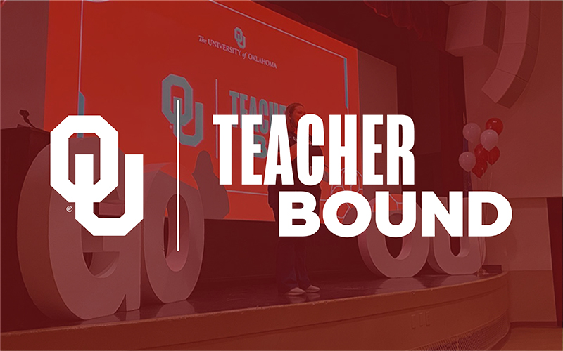OU Teacher Bound text over a woman presenting on stage.