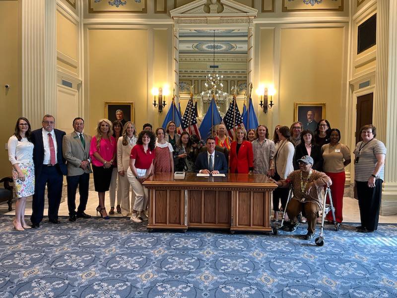 Group at Oklahoma State Capitol for the signing of House Bill 3792, creating scholarships for students with intellectual disabilities