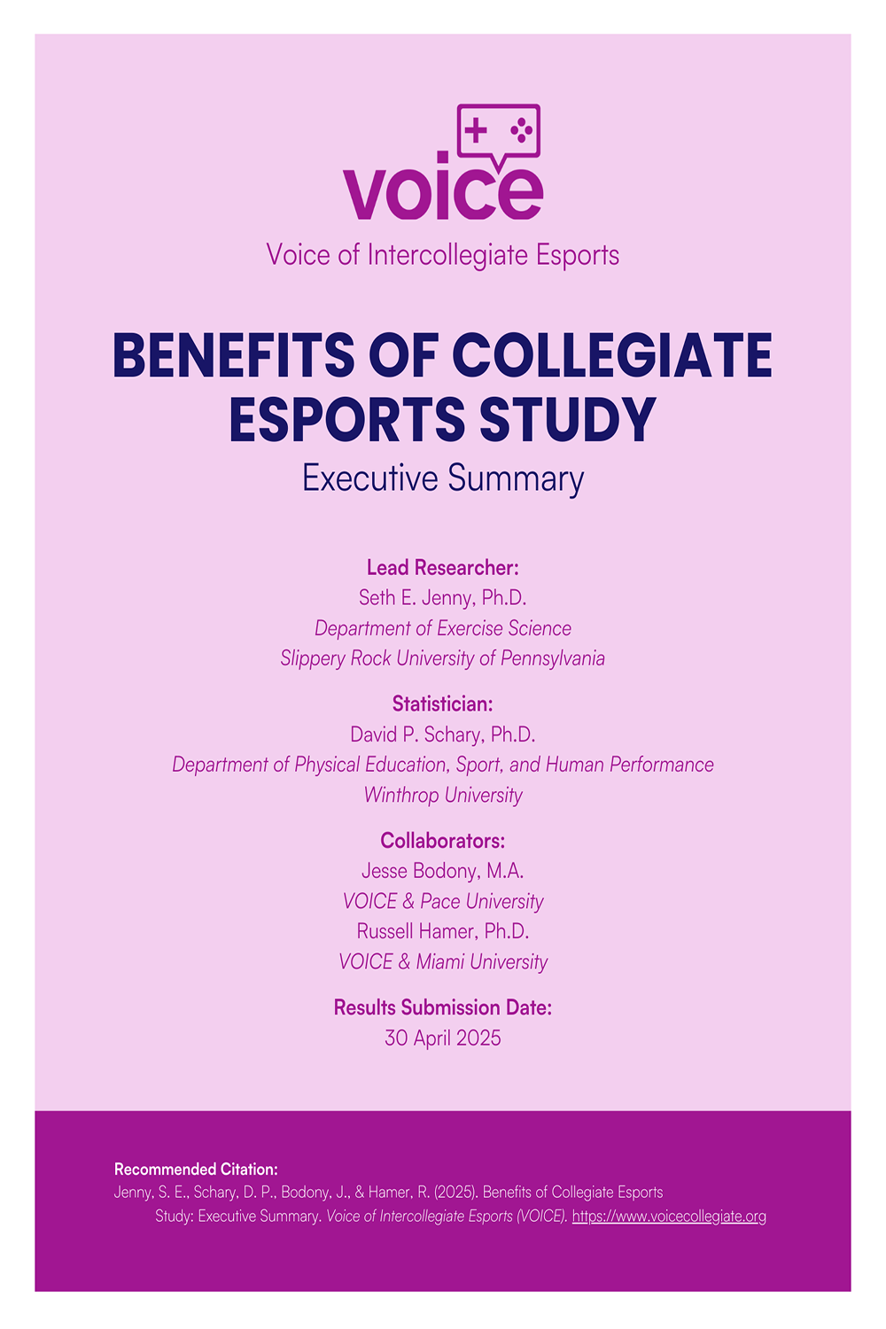 Voice Benefits of Collegiate Esports Study
