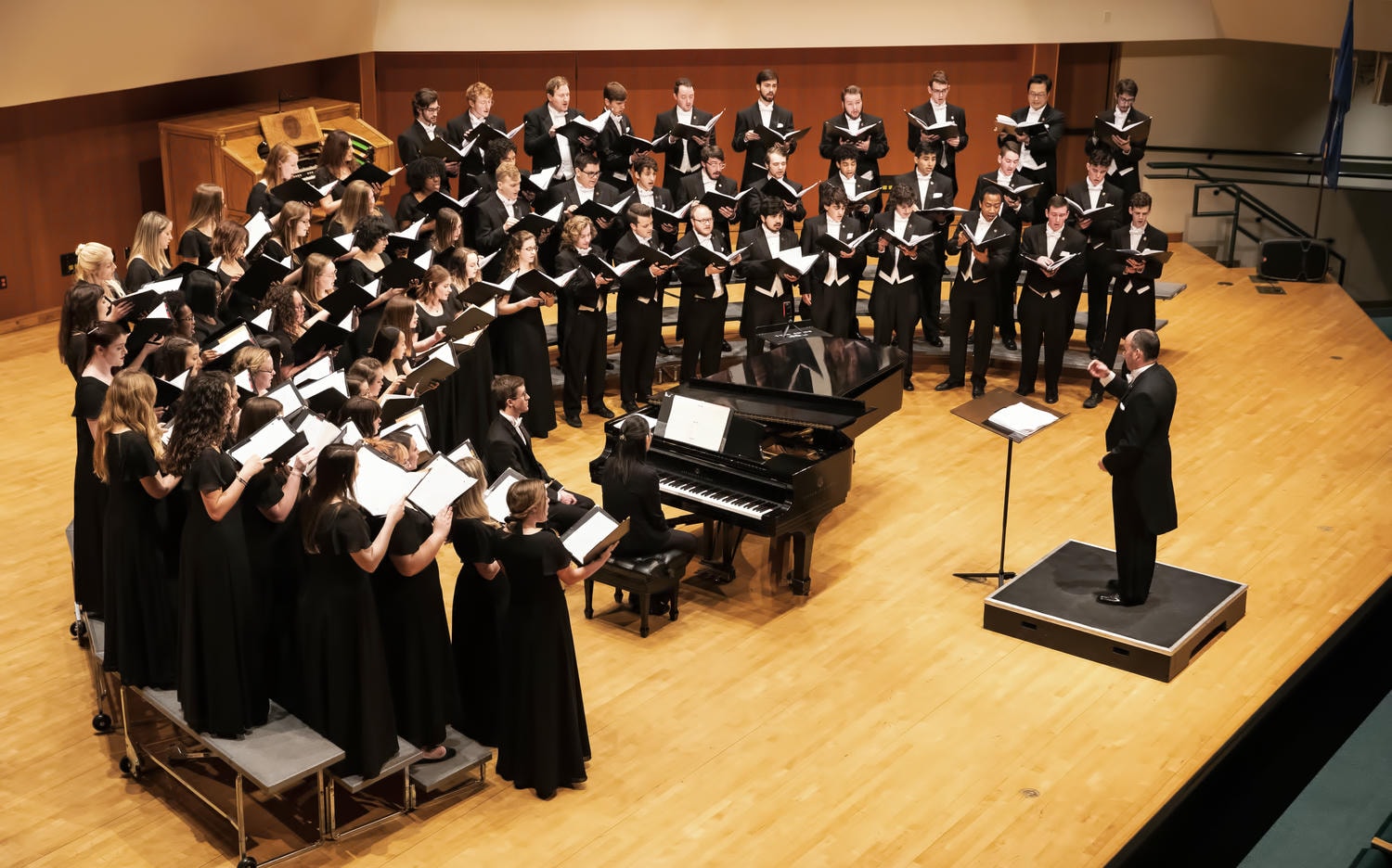 Combined choral ensemble performance in Sharp Hall.