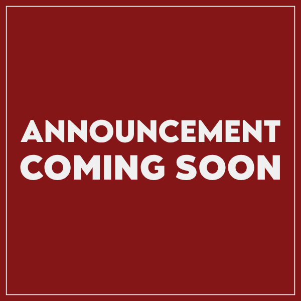 Red square with "announcement coming soon" in white letters.