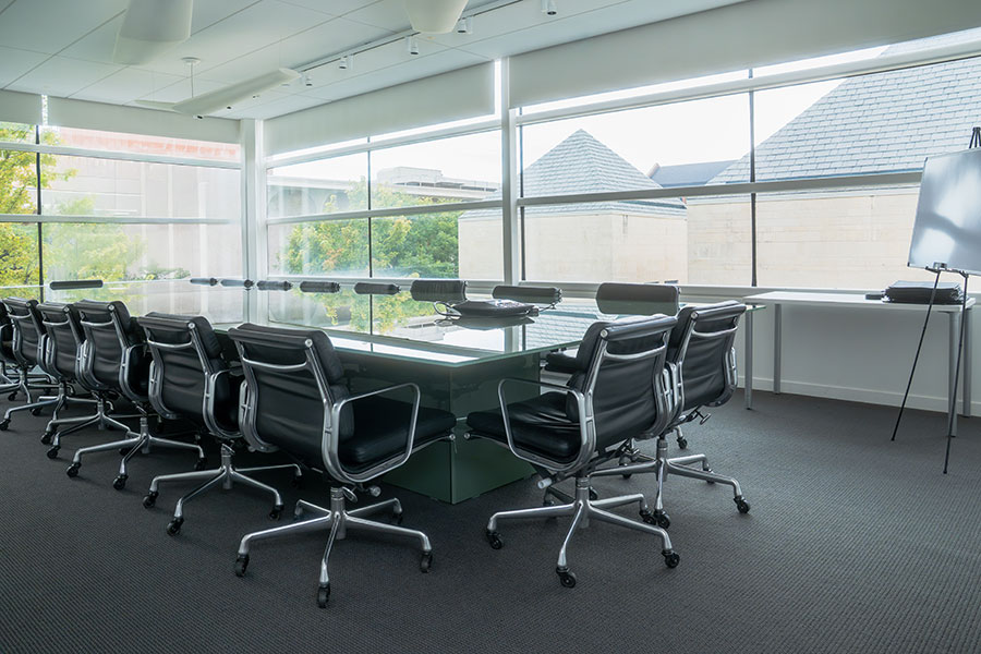 The interior of the Fred Jones Jr. Museum of Art Boardroom.