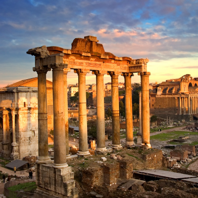 Ancient ruins and columns in Rome.