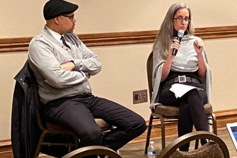 Two people leading a panel at the Carceral Studies Consortium.