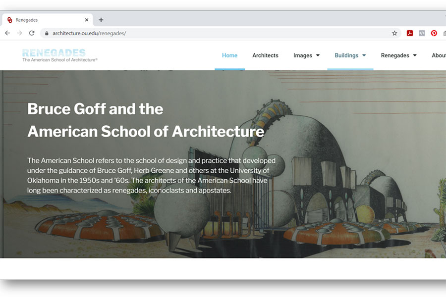 The homepage of the Bruce Goff and the American School of Architecture online interactive database.