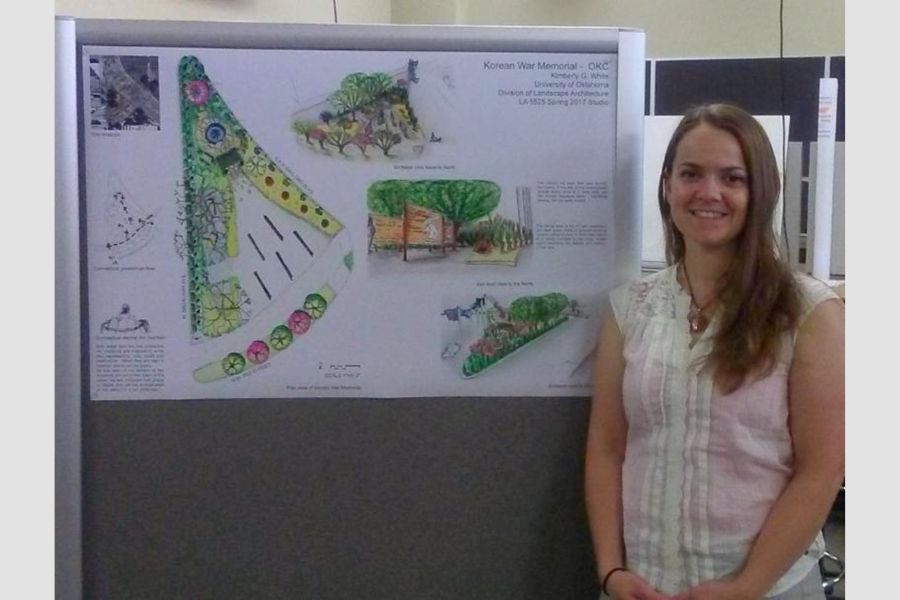 Kimberly White with her design for a Korean War Memorial in Oklahoma City.