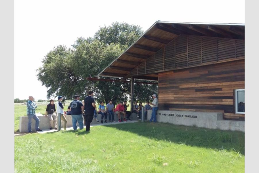 Students outside the Josey Pavilion.
