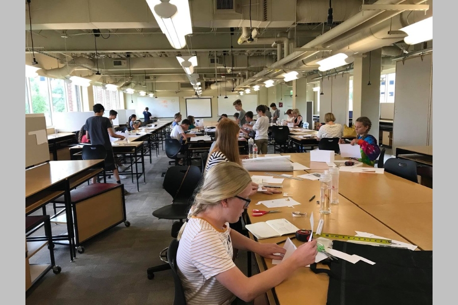 Architecture Camp participants craft conceptual models in Gould Hall.