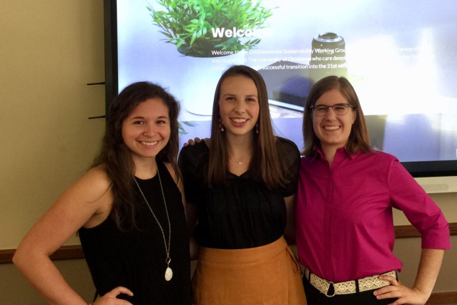 From left, Daniella Rodriguez, Maya Henderson, Sarah Melcher, members of the Summer 2018 cohort of the Environmental Sustainability Working Group.