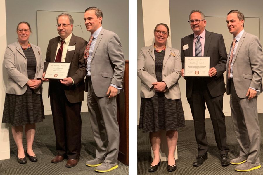 Pictures of Ron Frantz and Anthony Cricchio accepting their awards at event.