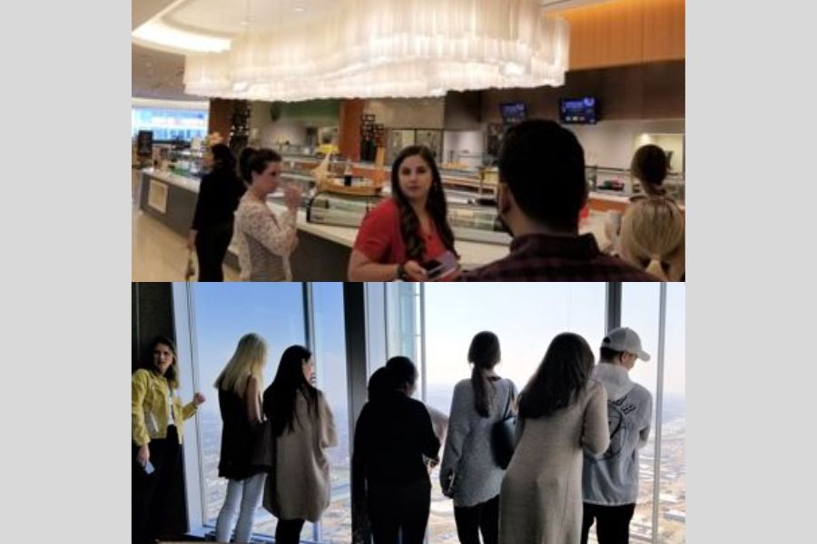 Pictures of students visiting the Devon Tower in O K C.