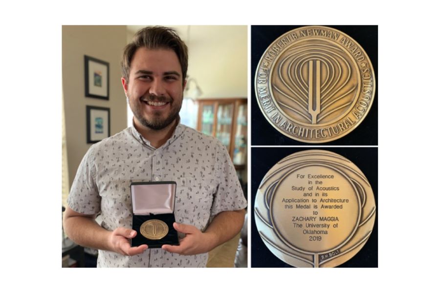  Zachary Maggia and his Newman Award that reads: For Excellence in the Study of Acoustics and in its Application to Architecture.