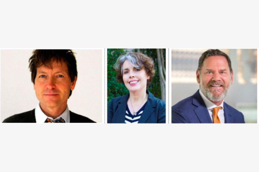 Three headshots, a man a woman and another man going left to right