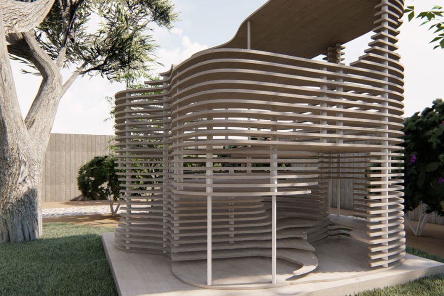 Picture of the built playhouse structure for CASA competition designed by O U students. 