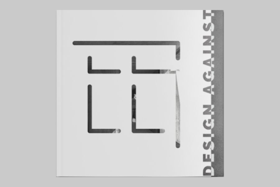 Telesis cover showing logo of four right angles, each in a quadrant, with the title "design against"