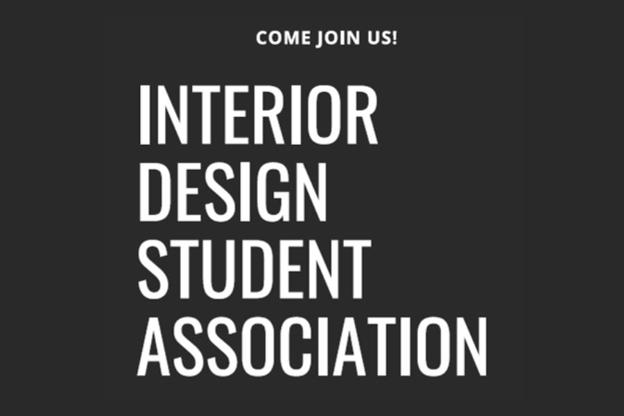 Digital banner with words "come join us interior design student assosciation"