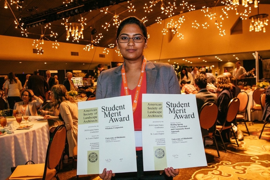 Subhashini Gamagedara with her Student Merit Awards at the 2019 ASLA Central States Conference.