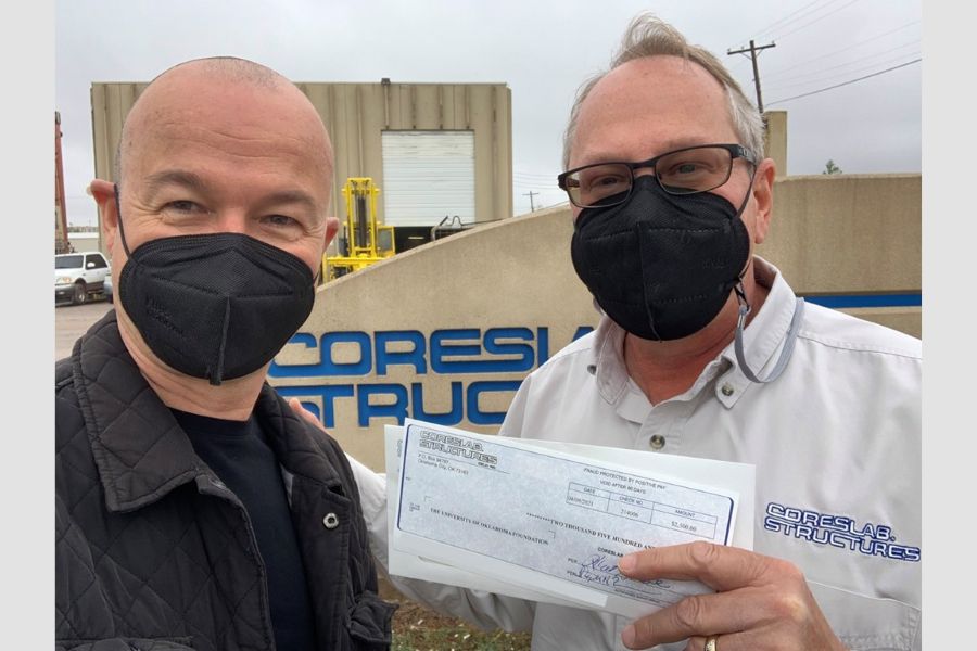 Dean Hans E Butzer with Coleman Harrison of Coreslab Structures, a Giving Day 2021 Sponsor.