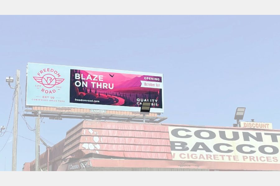 Medical marijuana advertisement on a billboard.