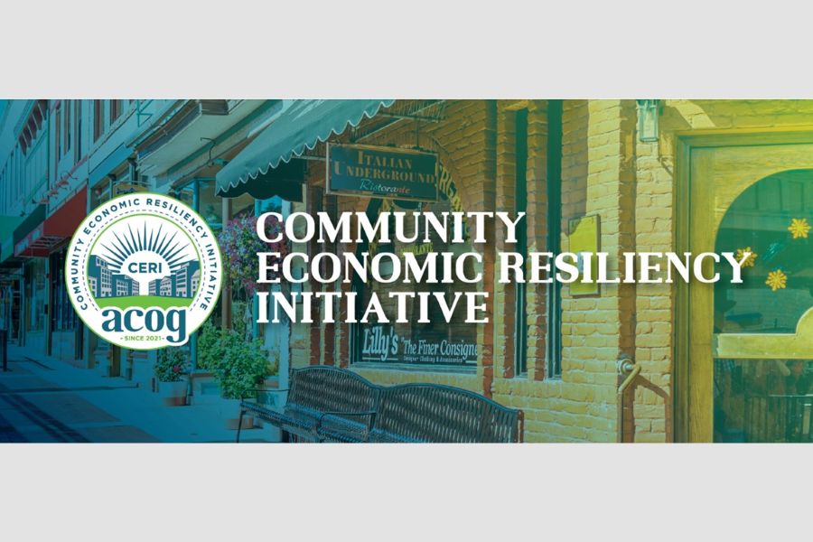 The Association of Central Oklahoma Governments logo and the text "Community Economic Resiliency Initiative" superimposed on a streetscape.