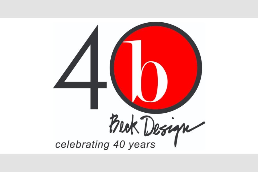 The text "Beck Design celebrating 40 years" with a graphic of the number 40 with a b inside of the zero.