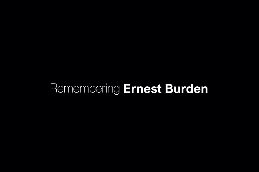 The text "Remembering Ernest Burden" on a black background.