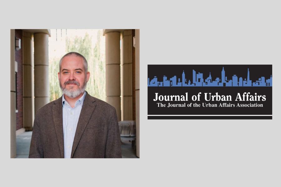 John Harris and the logo for the Journal of Urban Affairs, published by the Urban Affairs Association.