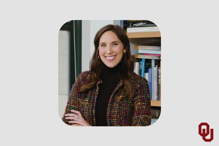 O U architecture alumni Breah Page with the O U logo.